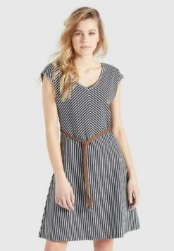 Khujo Leifa - Vestido Informal - Dunkelblau-Weiß Gestreift